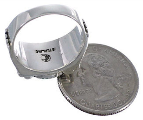 Silver Well Built Turquoise Needlepoint Ring Size 8-1/2 VX37115